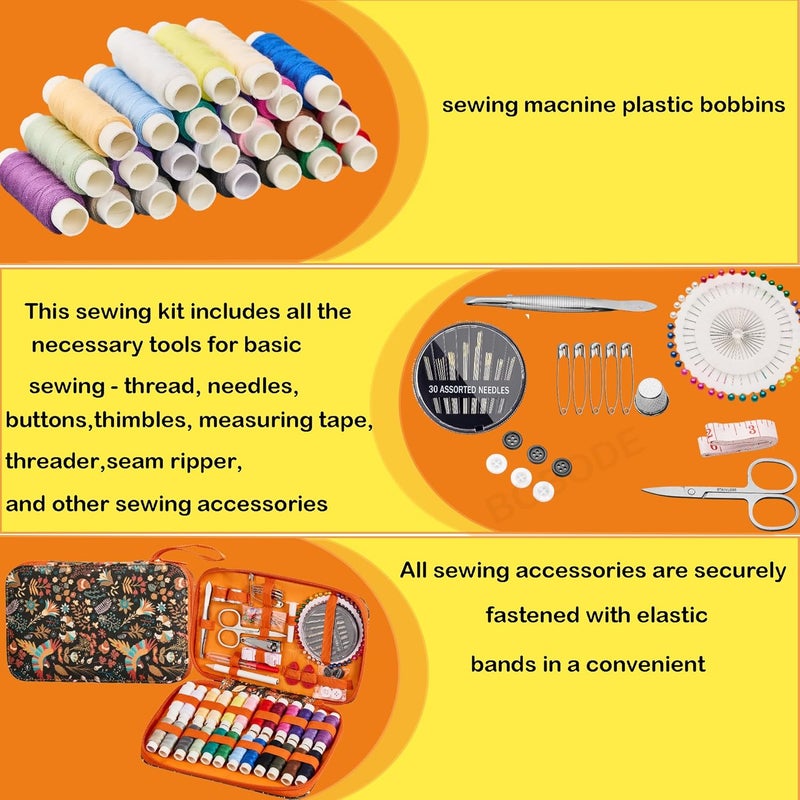 Bobode 130 PCS Printing Sewing Kit with Sewing Supplies Accessory,Boho Pattern Sewing Set with Zipper Sewing Case, Professional PU Sewing Kit for Adults, Travel,Emergency, Home - Image 5